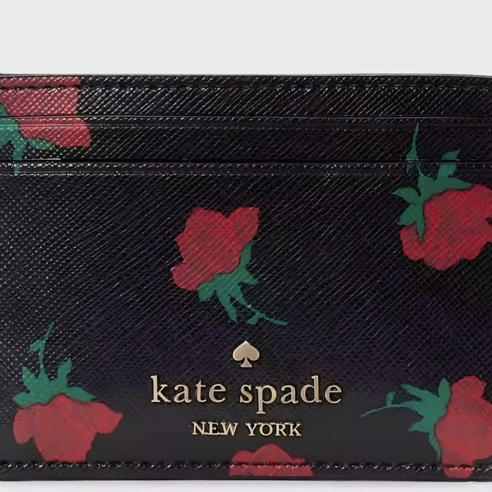 Kate Spade Madison Disney Rose  Print Saffiano Leather Small Slim Card Holder